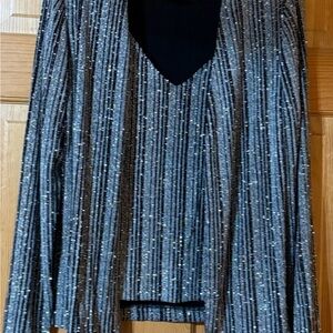 Xscape Black and Silver Striped Top